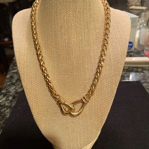 18” Erwin Pearl heavy rope style chain with love knot center, gold plated.
